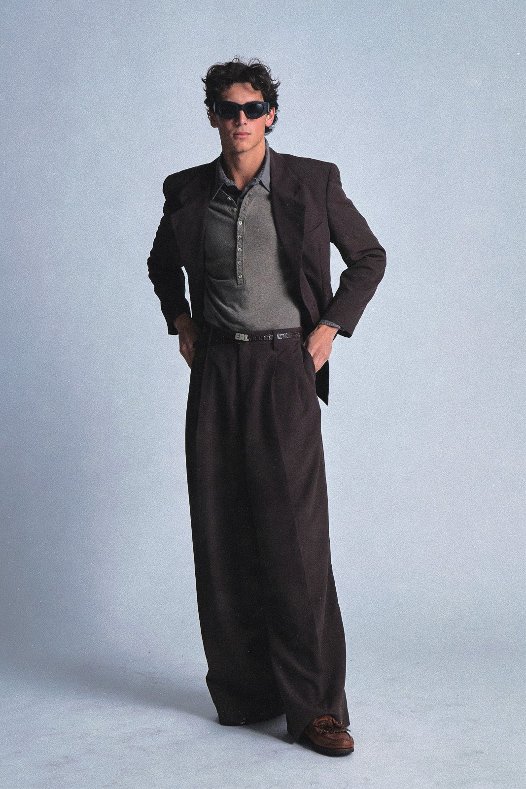 brown nylon pleated trousers