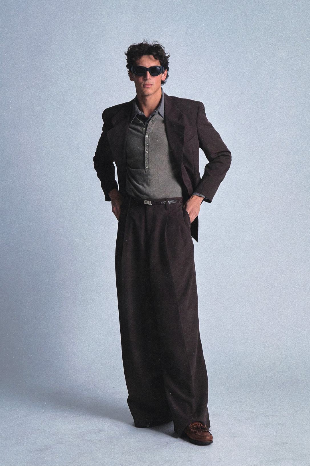 brown nylon pleated trousers
