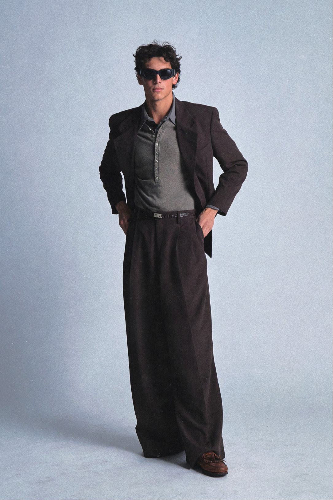 brown nylon pleated trousers