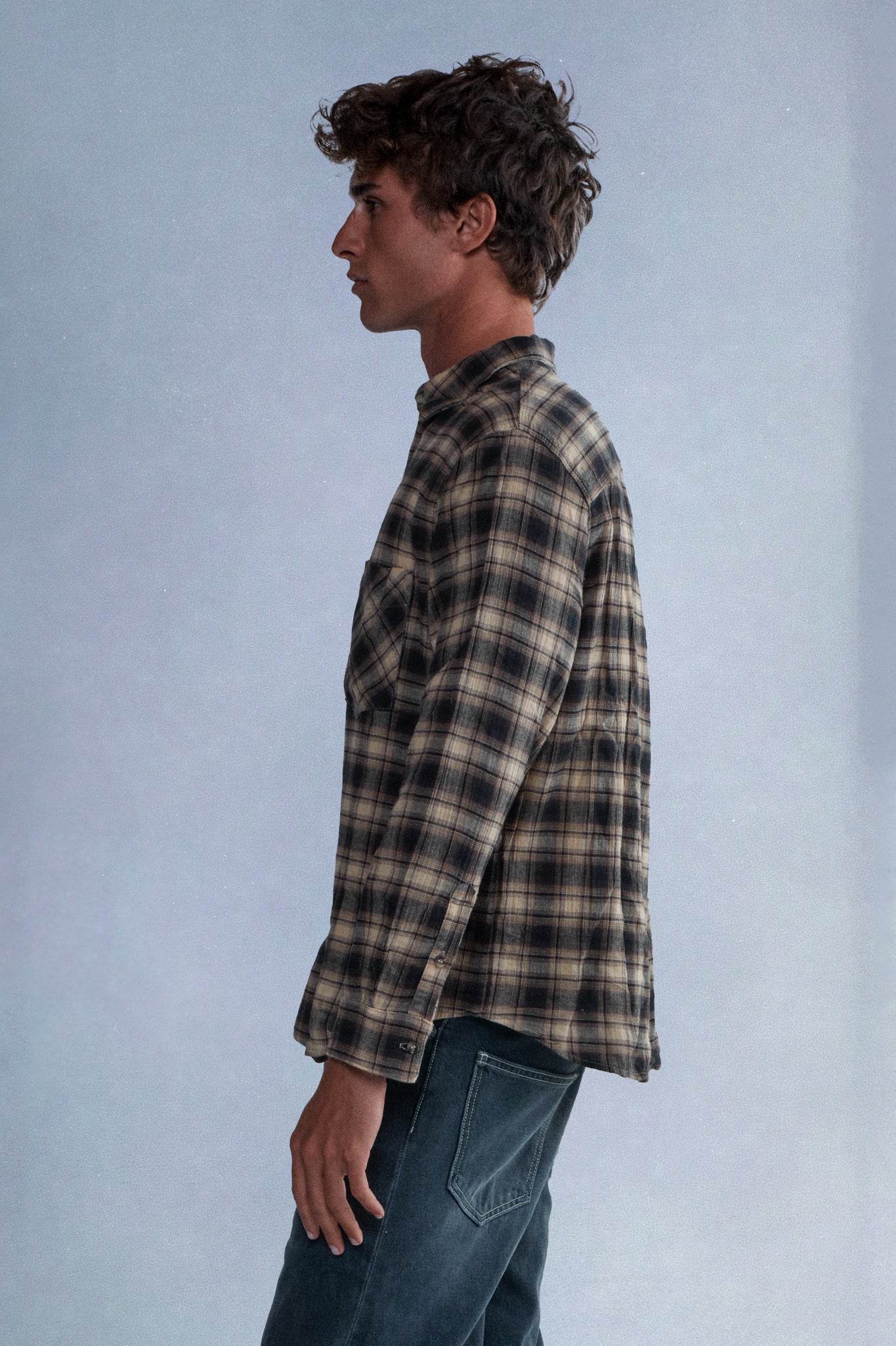 brown plaid button up shirt