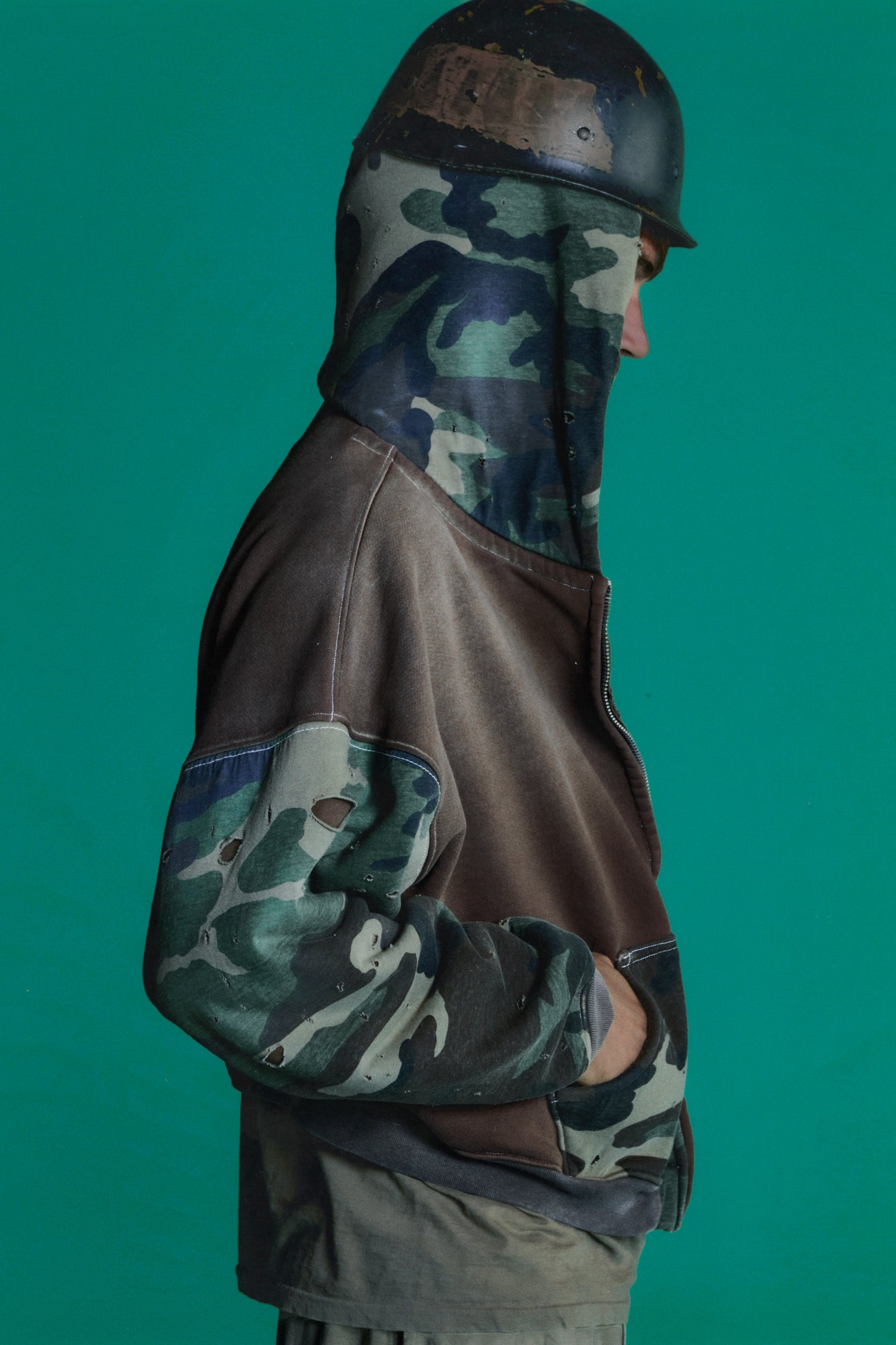 camo patchwork zip up
