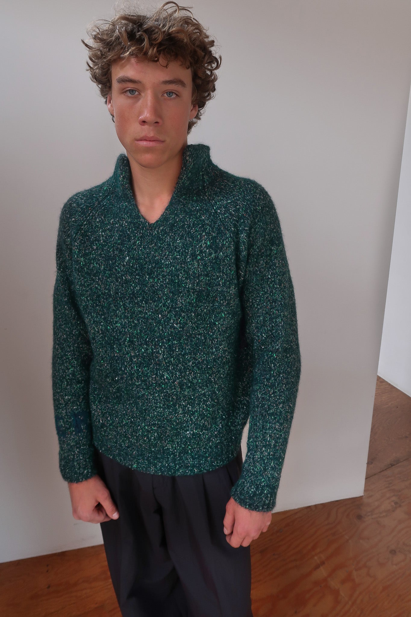 slit neck alpaca sweater knit
