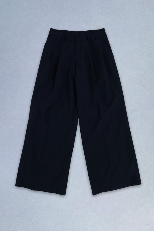 charcoal nylon pleated trousers