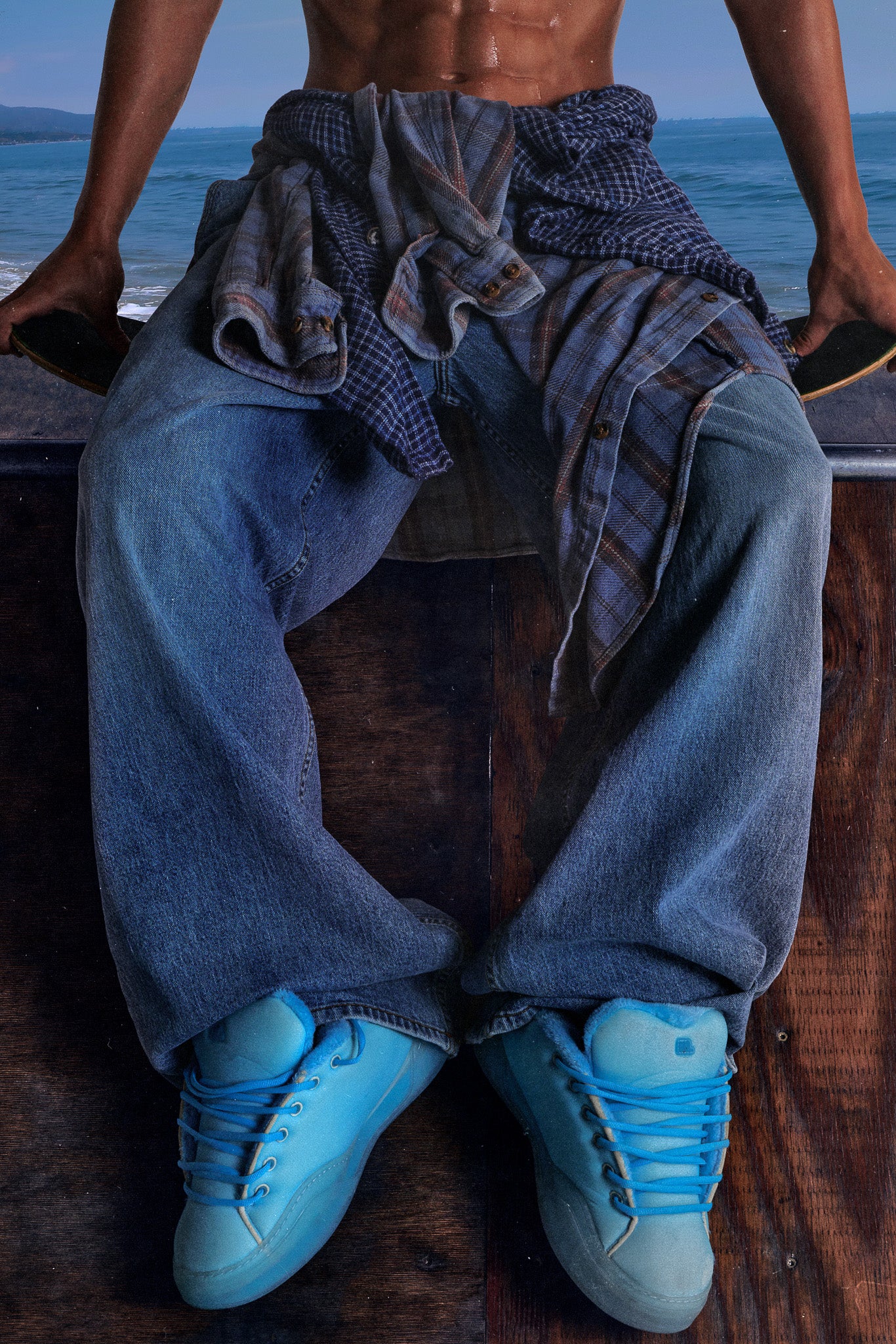Electric blue foam vamp skate shoe