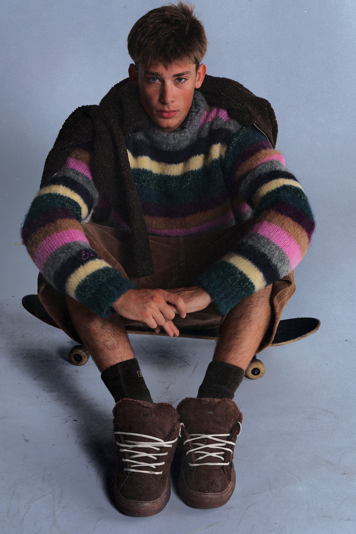 striped alpaca crewneck knit