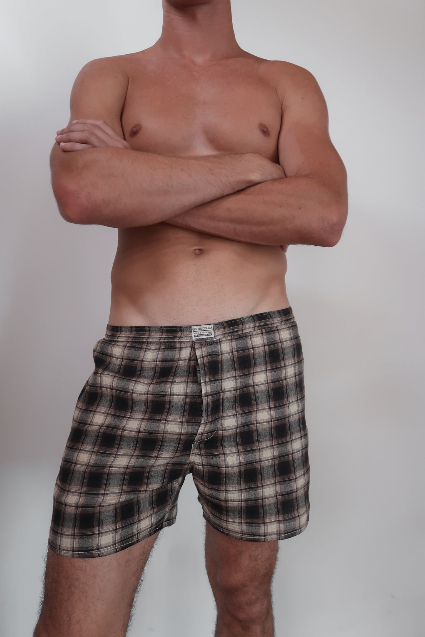 brown plaid boxer shorts