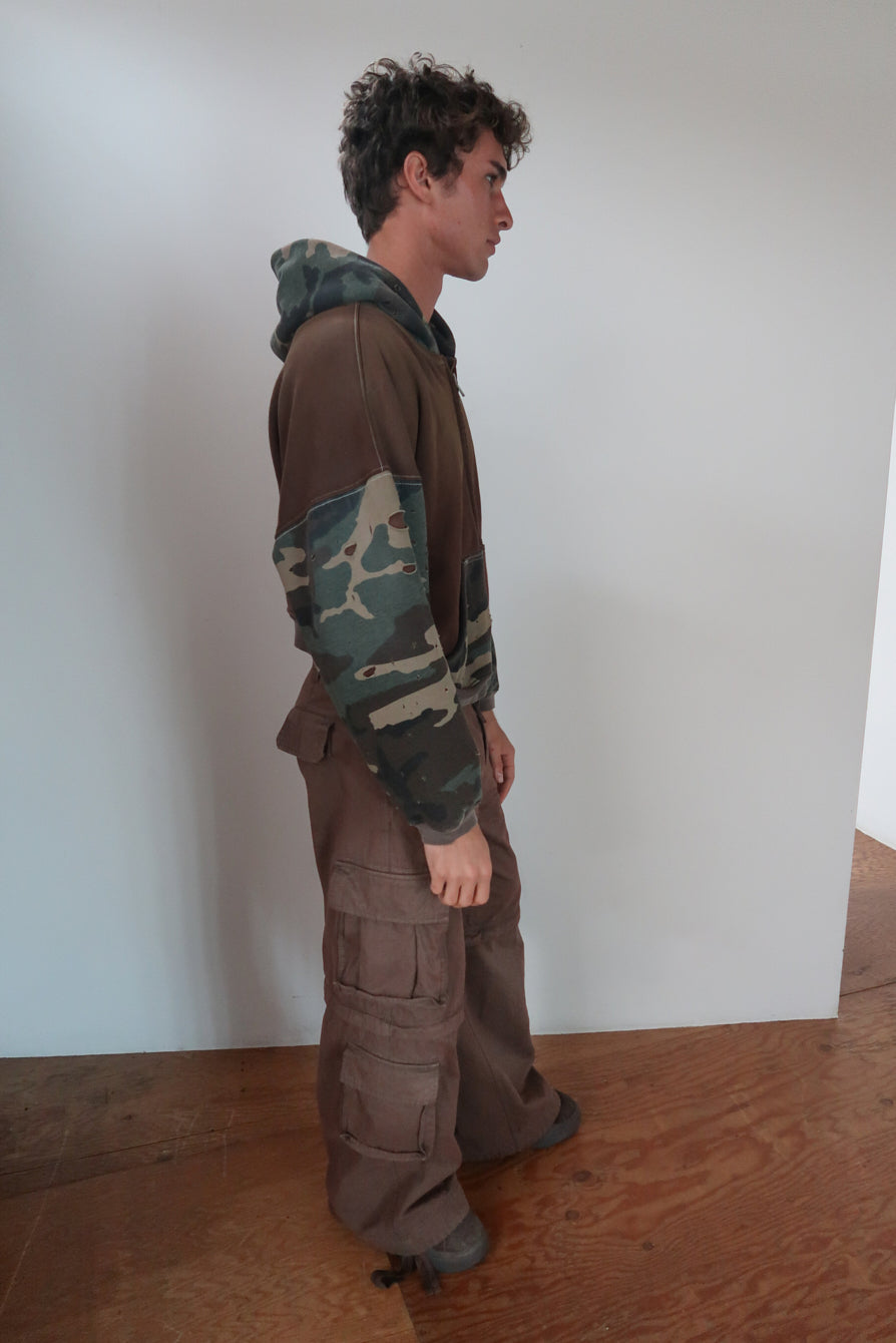 camo patchwork zip up