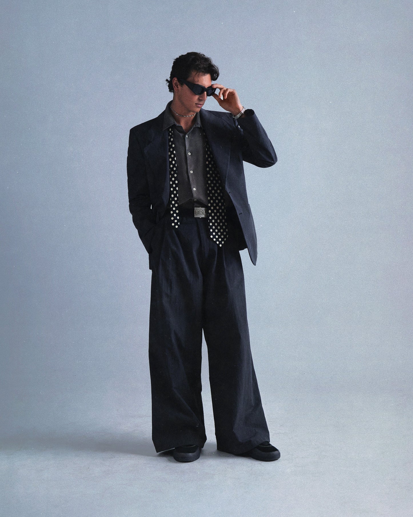 charcoal nylon pleated trousers
