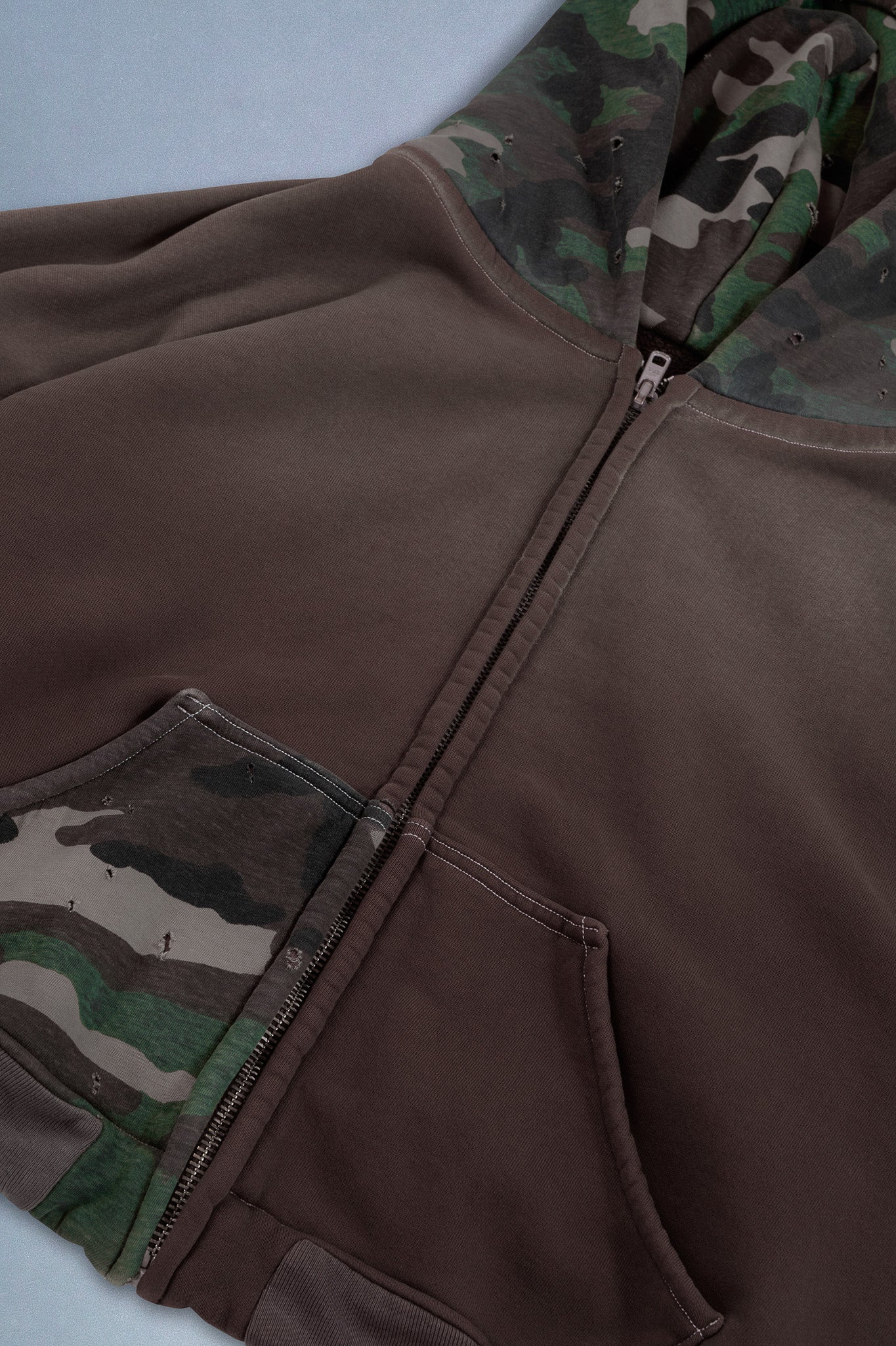 camo patchwork zip up