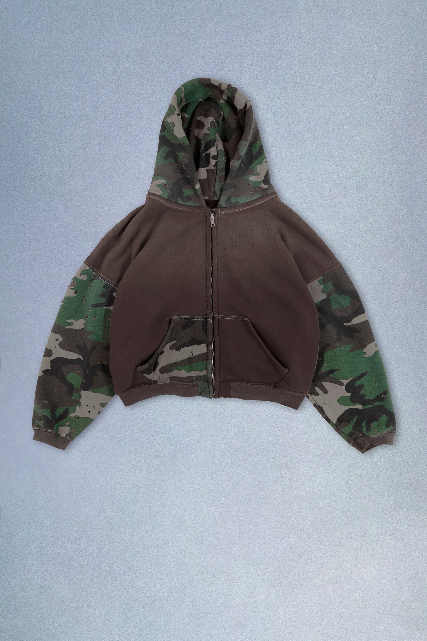 camo patchwork zip up