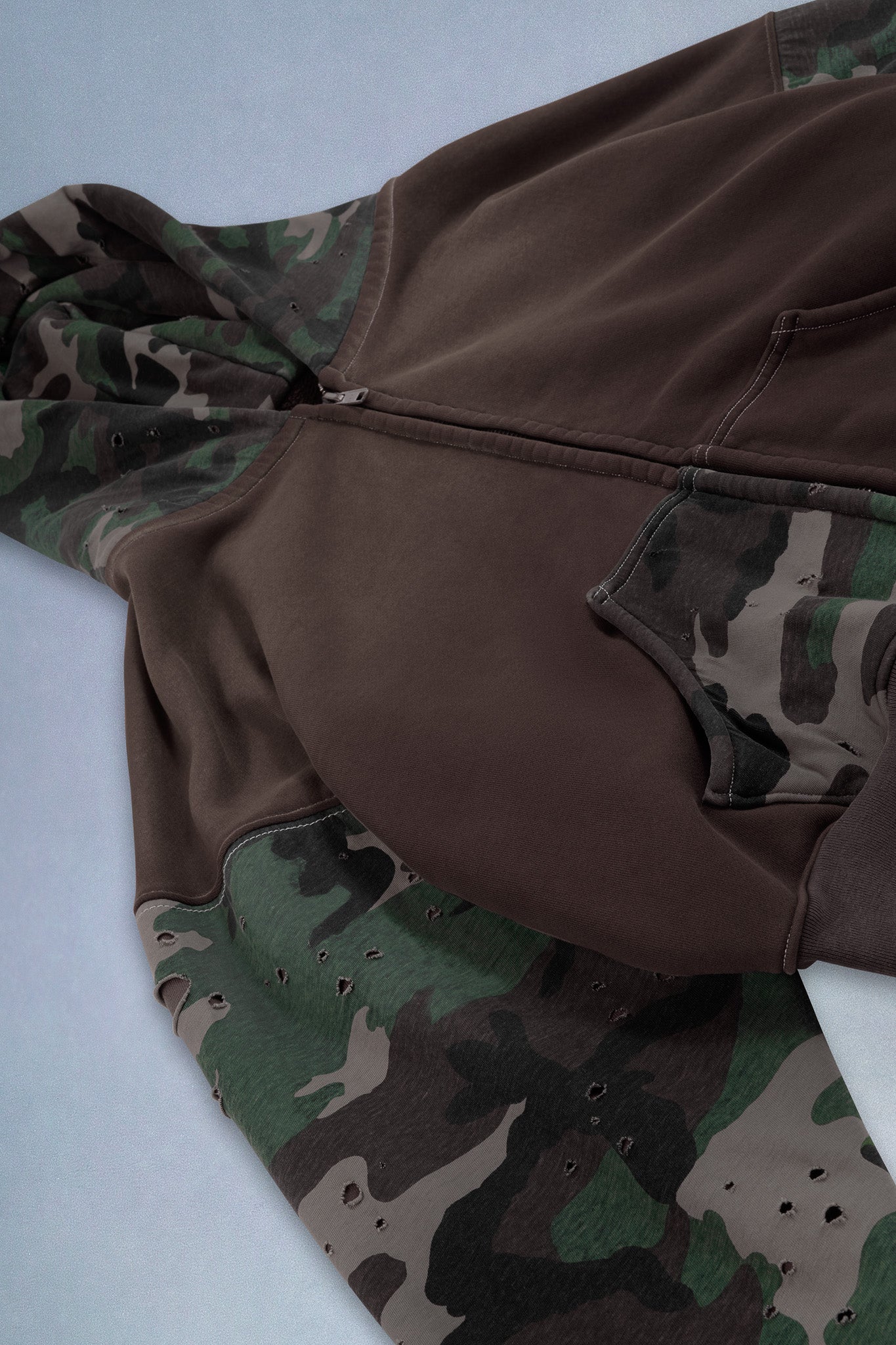 camo patchwork zip up