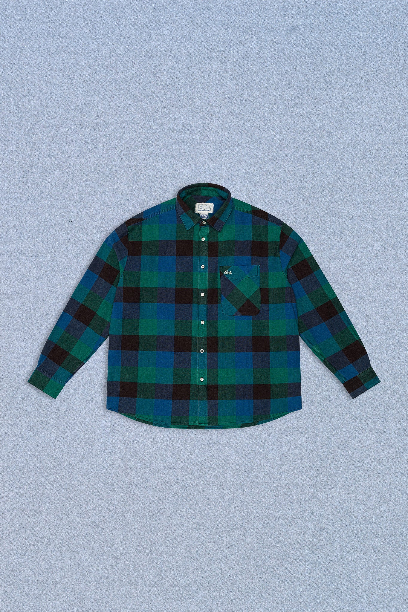 NAVY AND GREEN PLAID BUTTON UP SHIRT