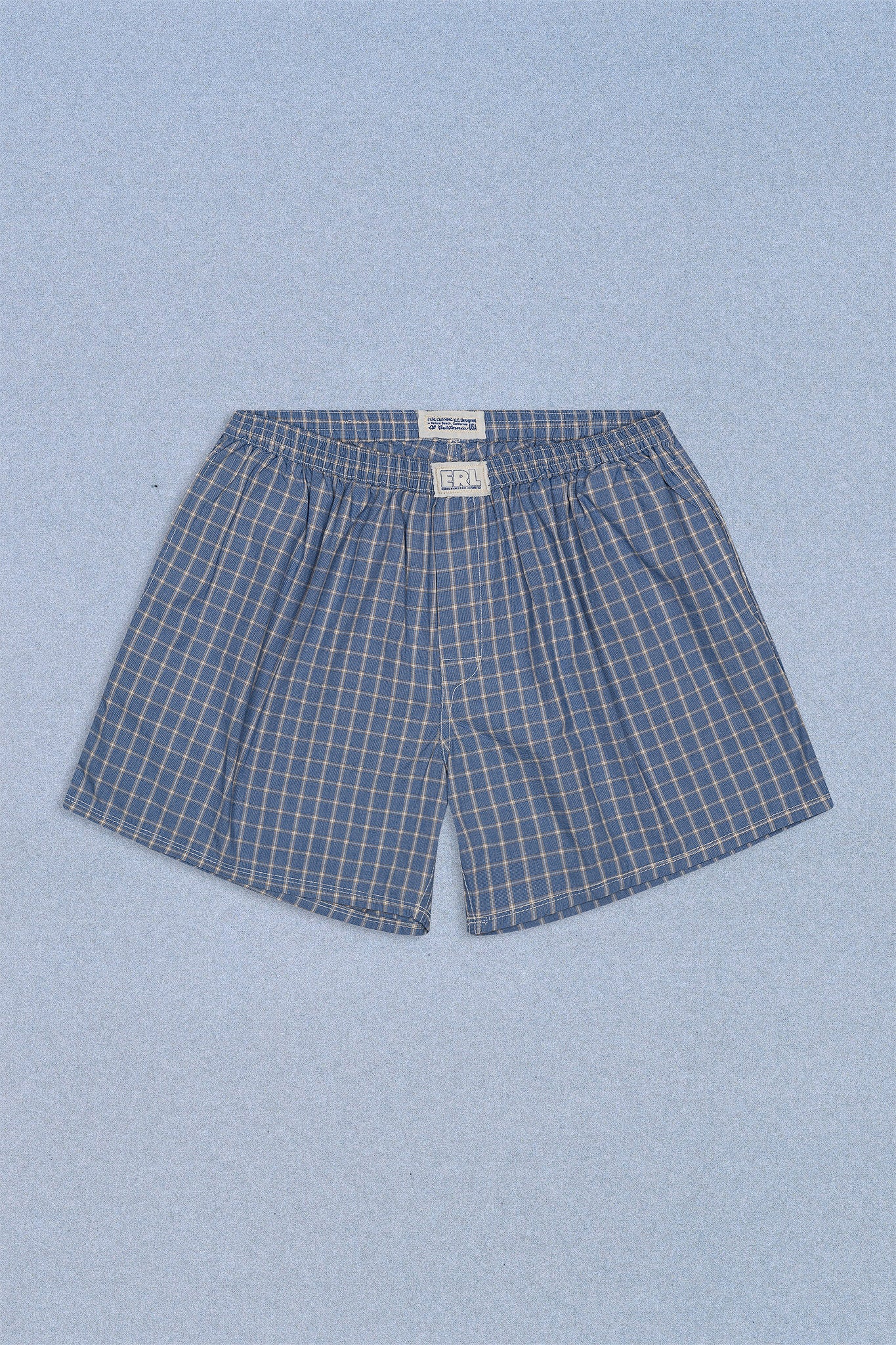 BLUE PLAID BOXER SHORTS WITH POCKETS