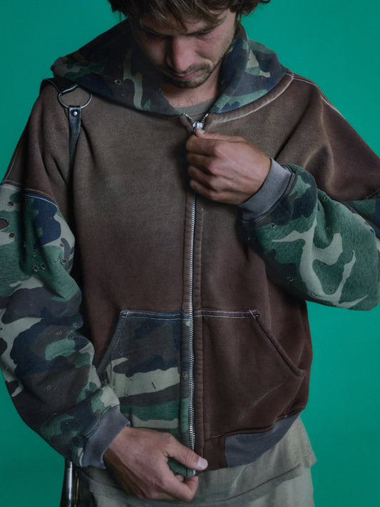 camo patchwork zip up
