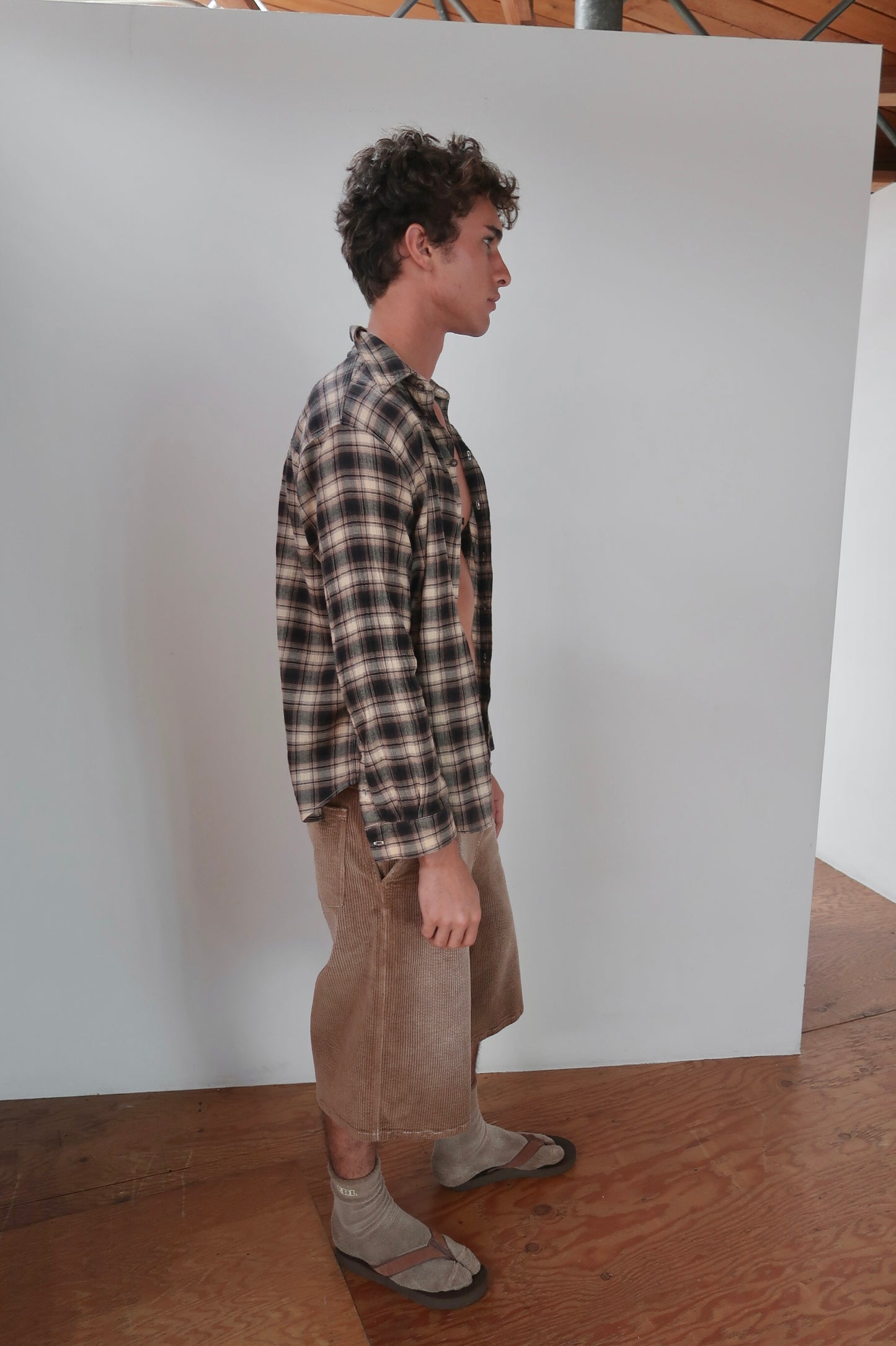 brown plaid button up shirt