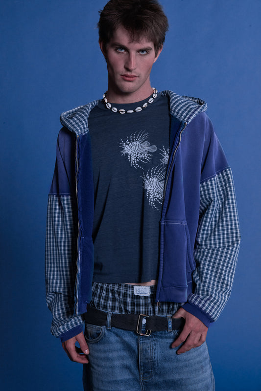 patchwork zip up hoodie