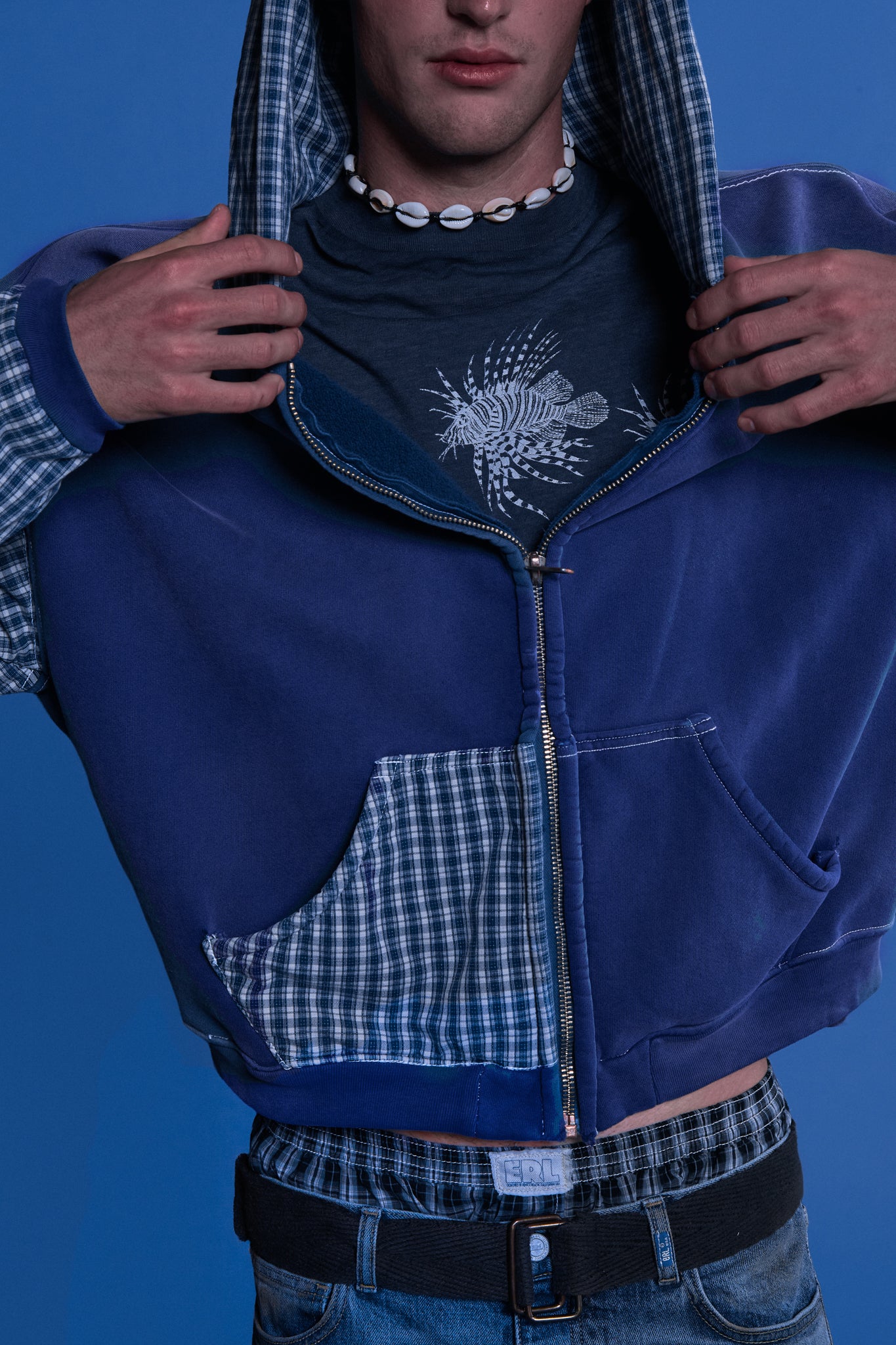 patchwork zip up hoodie