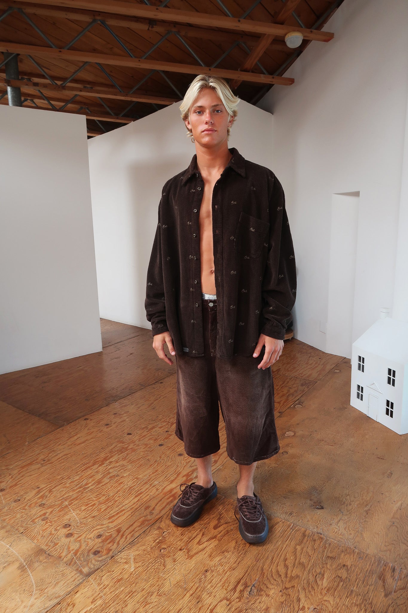 ERL embroidered corduroy overshirt