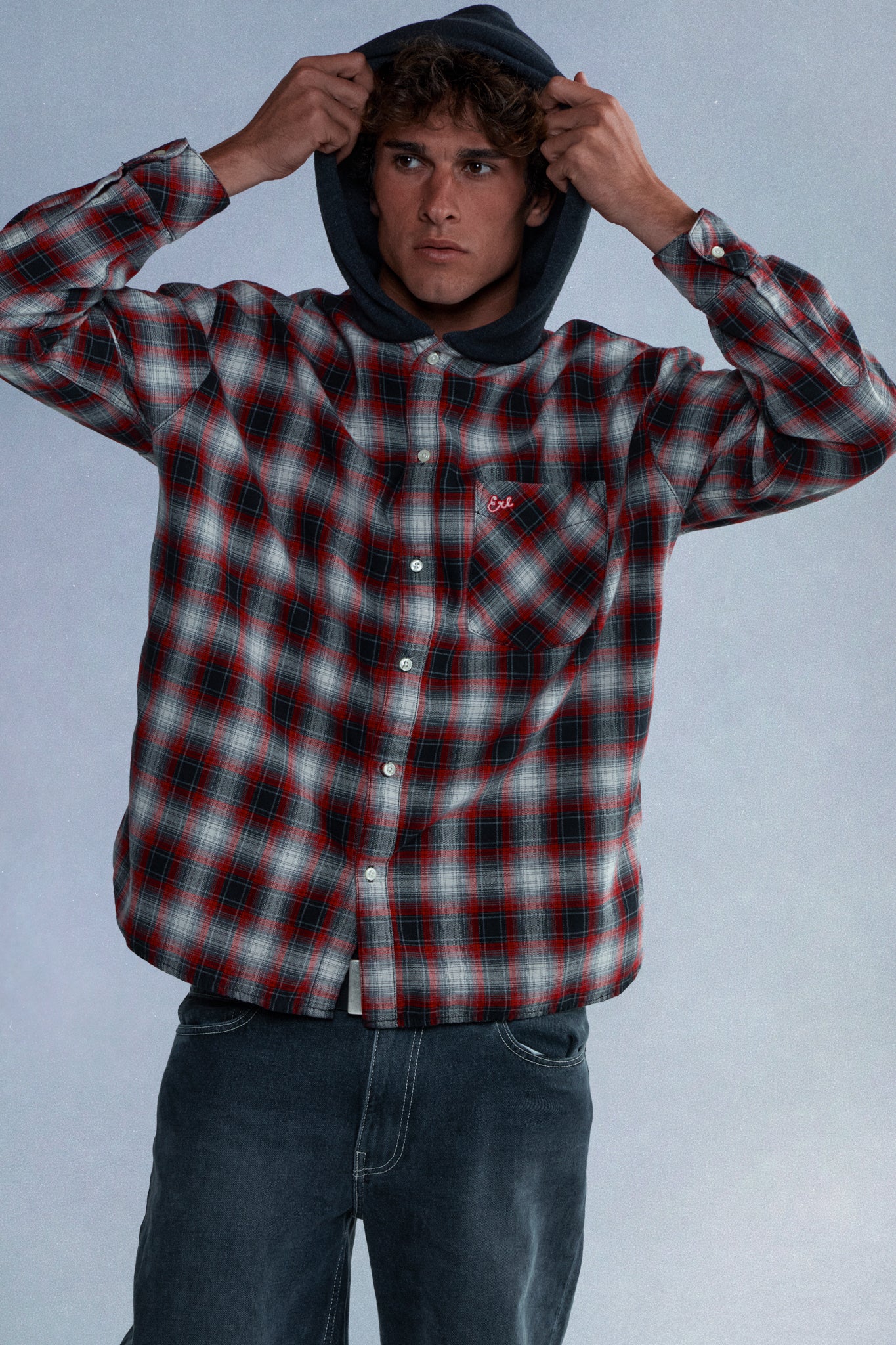 hooded plaid flannel shirt