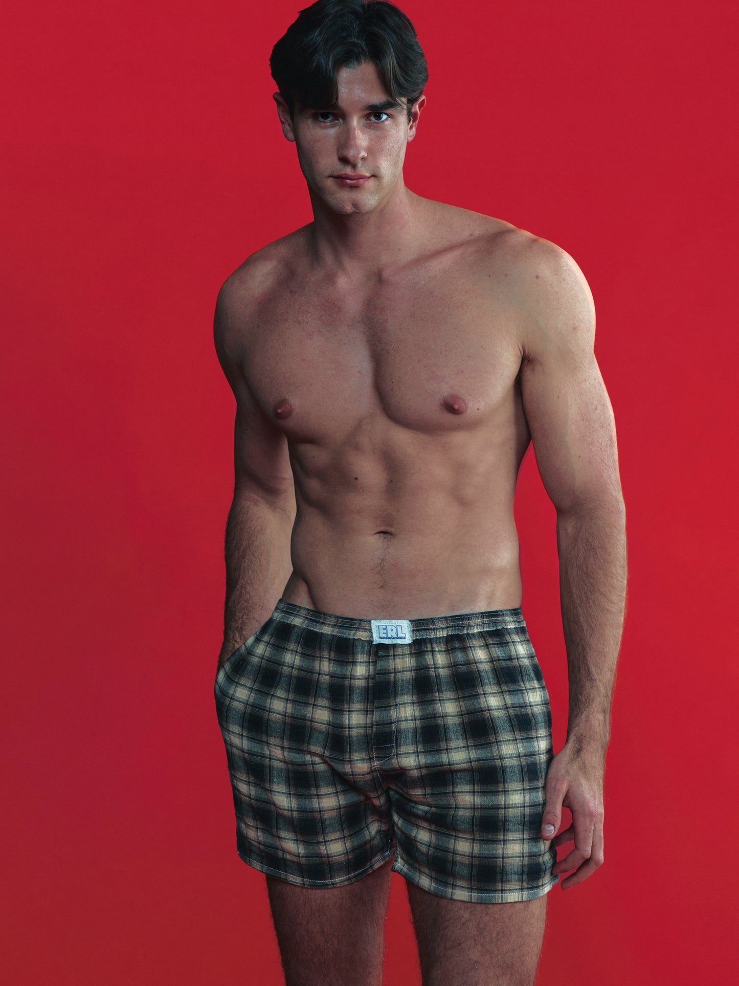 brown plaid boxer shorts
