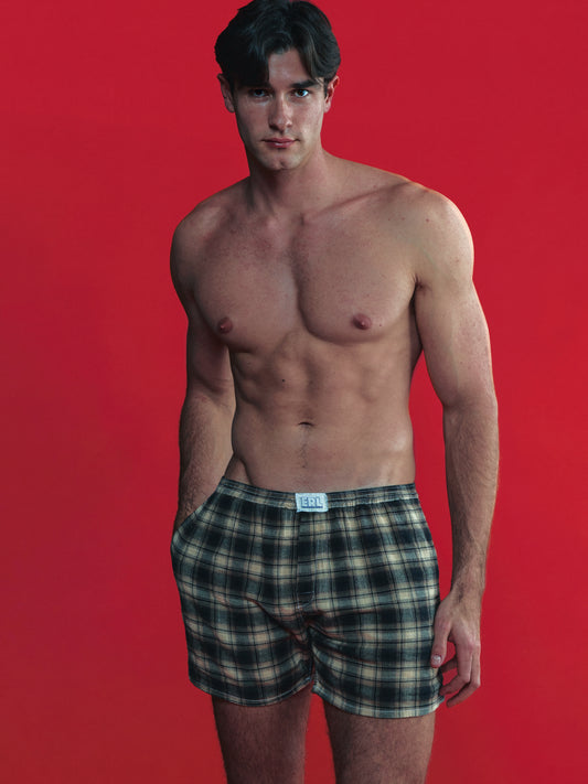brown plaid boxer shorts