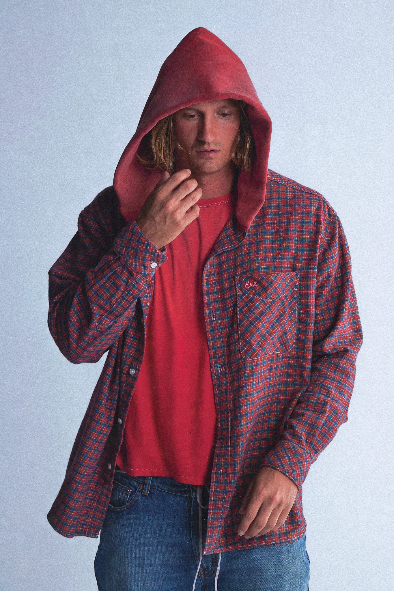 HOODED FLANNEL PLAID SHIRT