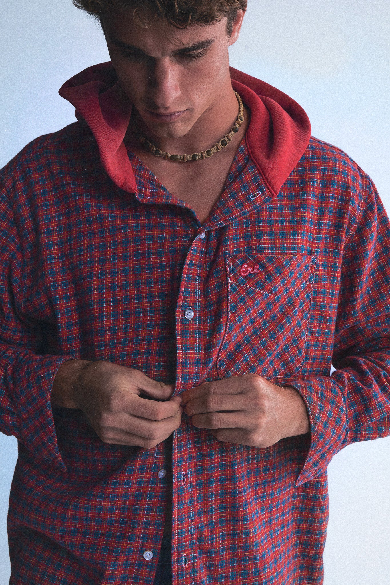 HOODED FLANNEL PLAID SHIRT