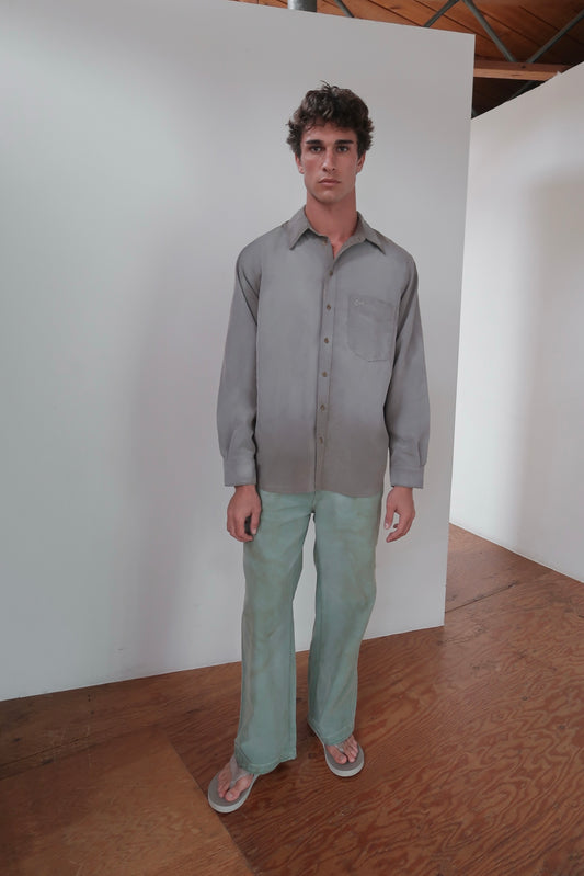 sueded silk button up shirt