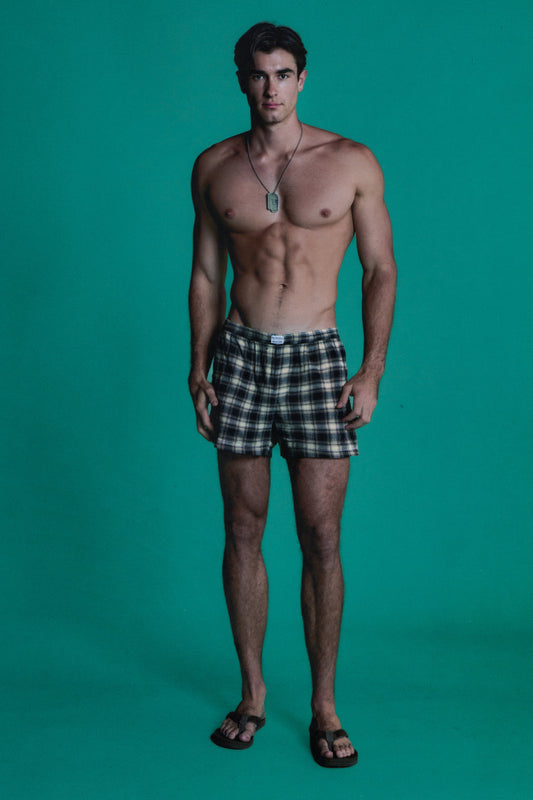 brown plaid boxer shorts