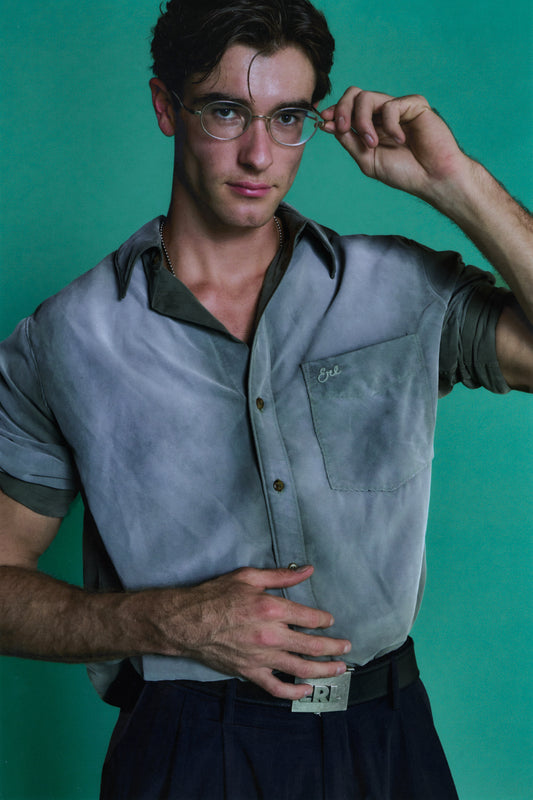 sueded silk button up shirt