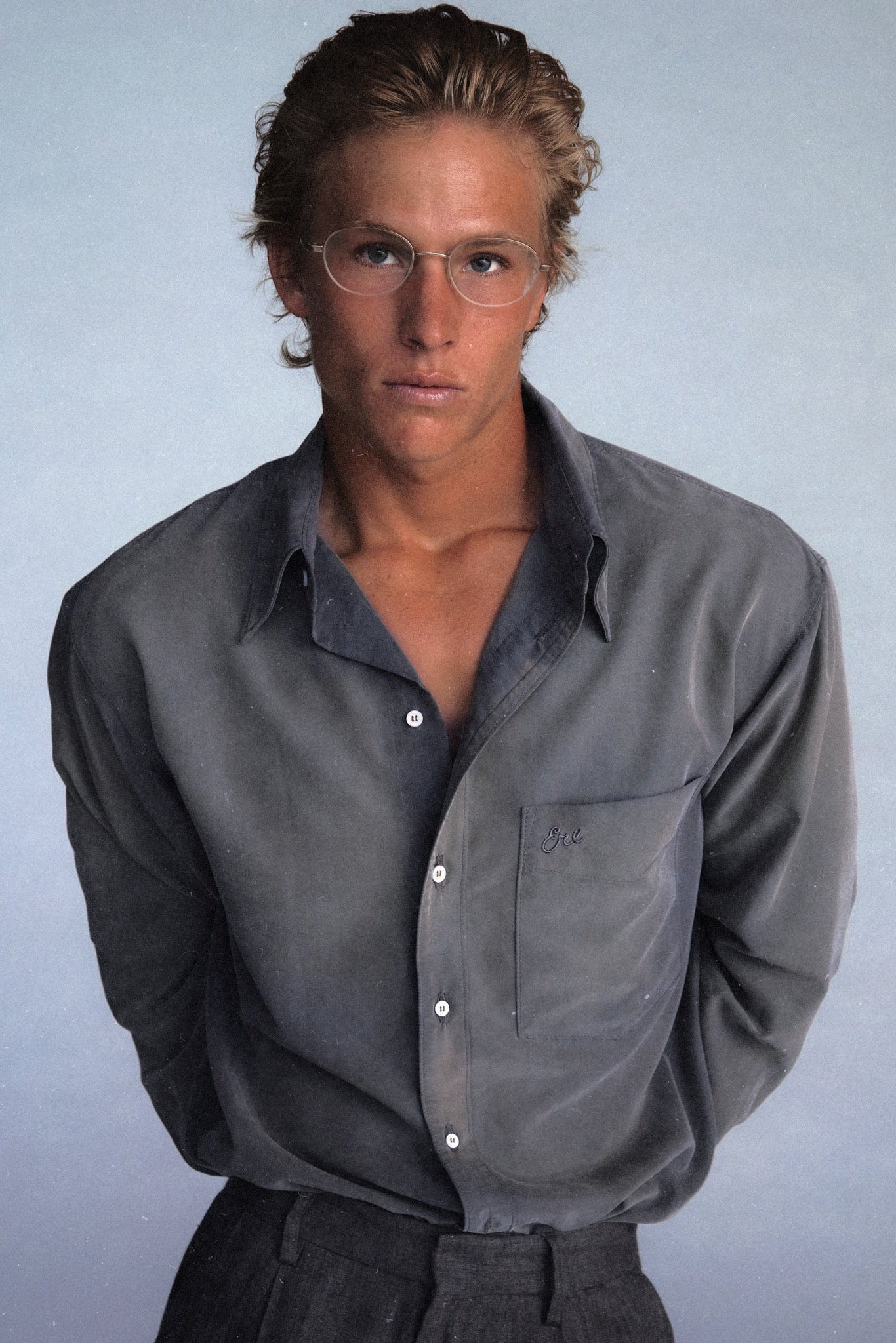 sueded silk button up shirt