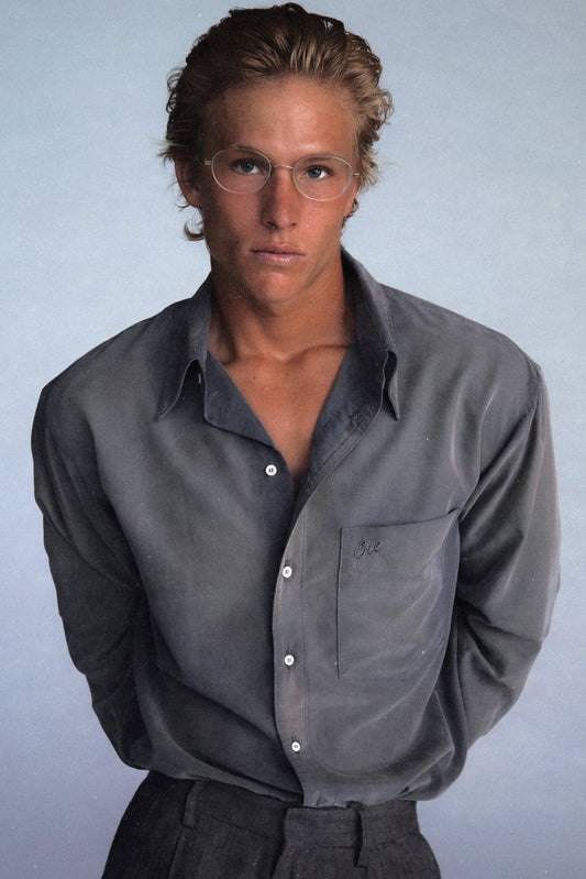 sueded silk button up shirt