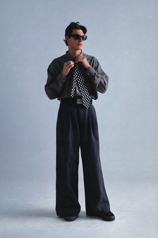 charcoal nylon pleated trousers