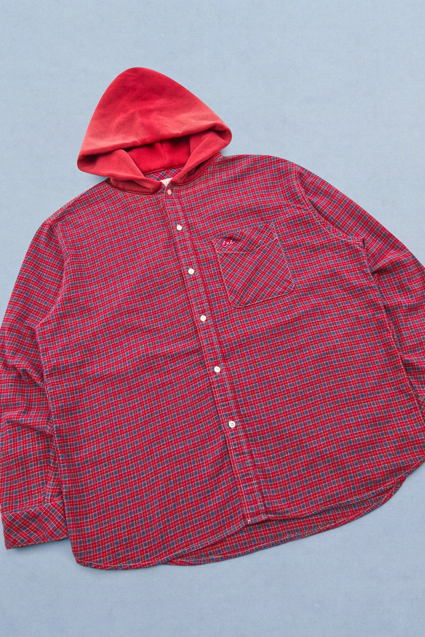 HOODED FLANNEL PLAID SHIRT