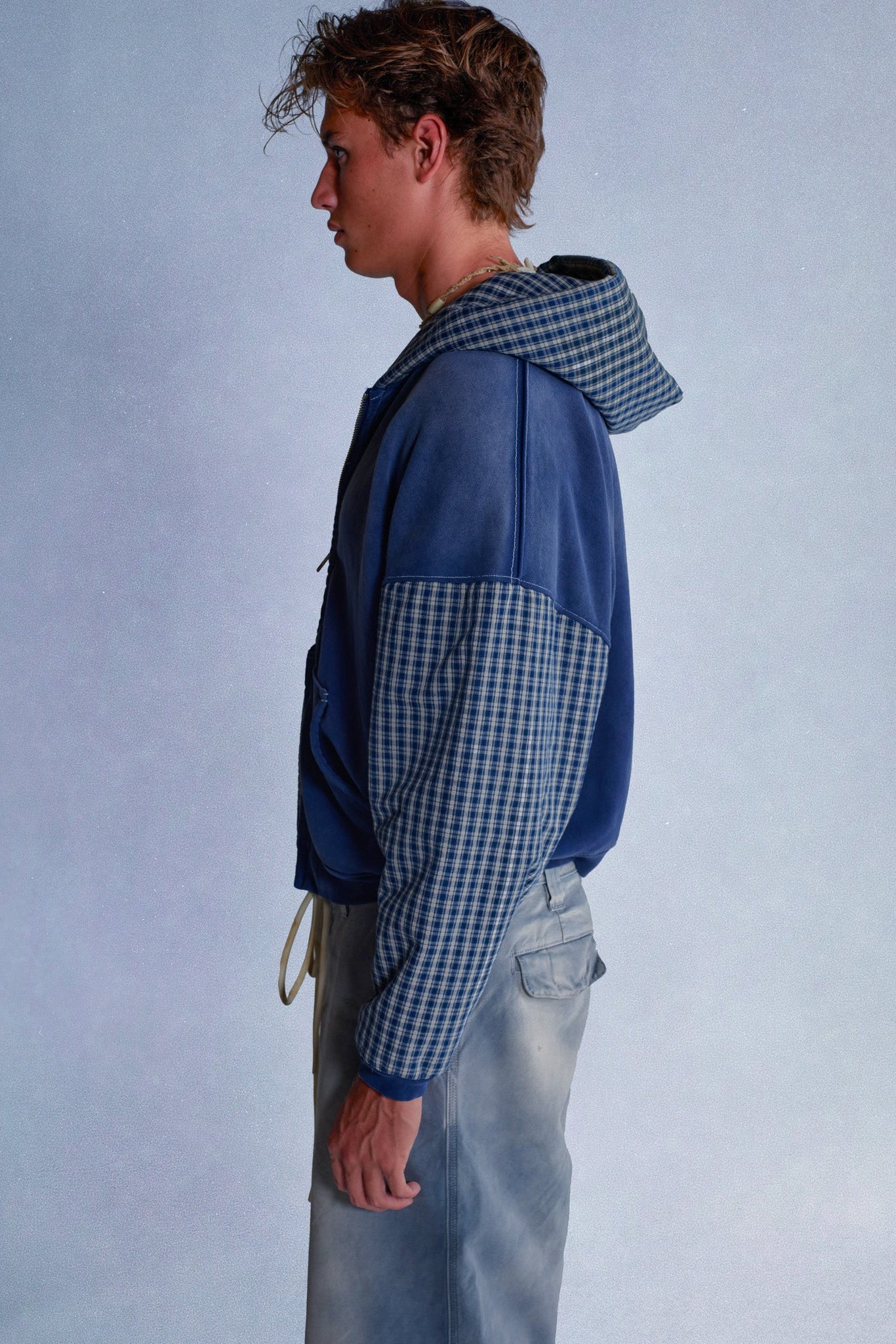patchwork zip up hoodie